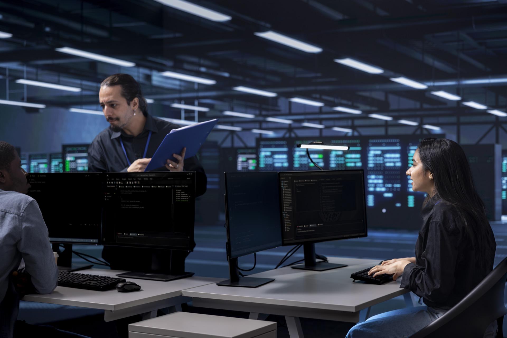 Staff working at computers in an office space