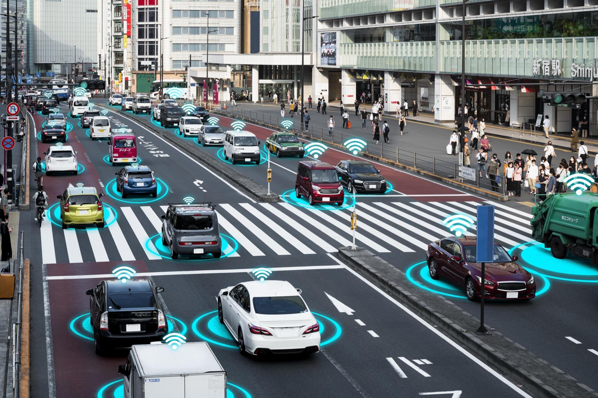 Wirelessly connected vehicles on an urban street