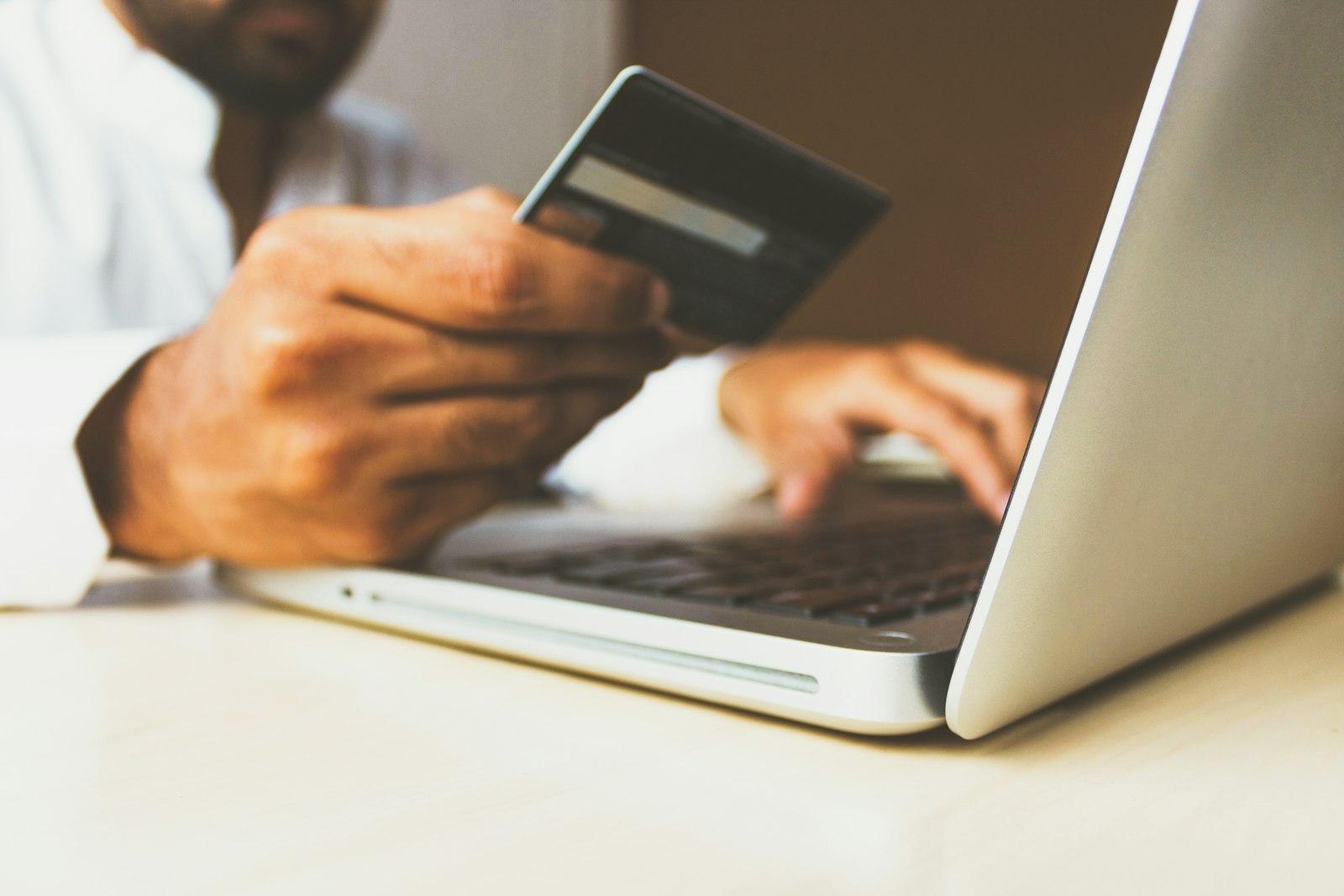 Online card payment on a laptop